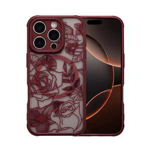 XIZYO Magnetic Case for iPhone 16 Pro Max Floral Rose Cute Phone Case [Compatible with Magsafe] for Women Girls Burgundy Aesthetic Pattern Slim TPU Shockproof Bumper Cover, Wine Red