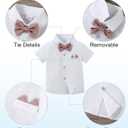 YALLET Toddler Baby Boy Clothes Suit Gentleman Wedding Outfits, Formal Dress Shirt+Bowtie+Suspender Pants(Pink, 2-3T)