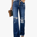 LookbookStore High Waisted Ripped Flare Jeans for Women Distressed Bell Bottom Jeans Wide Leg Pants L