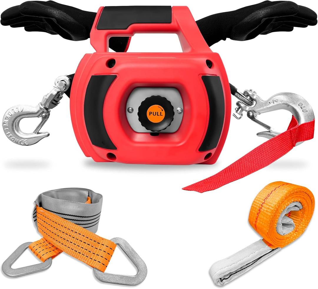 Portable Drill Winch, 1500LB Capacity Hand Winch with 40FT Steel Cable, 360 Swivel Hook, Powered by Cordless Drill for ATV UTV Trailer Loading, Lawn Tractor Pulling, Heavy Lifting & Dragging