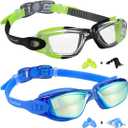 EverSport Kids Swim Goggles, Pack of 2 Swimming Goggles for Children Teens, Anti-Fog Anti-UV Youth Swim Glasses for Age4-16 (Green/Black & Mirrored Blue)