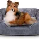 Dog Bed for Medium Large Dogs Washable, Super Soft Rectangle Dog Beds Medium Large Size, Warming Durable Pet Bed with Anti-Slip Bottom, Anti-Anxiety, Grey, 30 x 24 x 9inch
