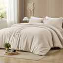 PHF Cotton Muslin Comforter Set King 100% Cotton Cover, Ultra Soft & Breathable, 3PCS Lightweight All-Season Bedding with Polyester Fill, 1 Comforter 104"x90" & 2 Pillow Shams 20"x36", Natural