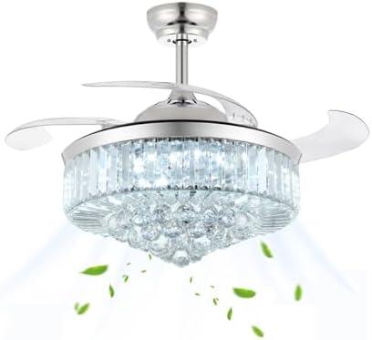 LIGHTIMES Crystal Ceiling Fan with Light 6 Speeds Set Retractable Chandelier Fan LED Dimmable 500-6500k Quiet Polished Chrome Crystal Fans Indoor (Chrome) LIGHTIMES Crystal Ceiling Fan with Light 6 Speeds Set Retractable Chandelier Fan LED Dimmable 500-6500k Quiet Polished Chrome Crystal Fans Indoor (Chrome)