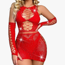 Sexy Lingerie For Women Naughty Rhinestone Sparkle Fishnet Lingerie Set Teddy Erotic Mesh Rave Outfit