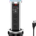 XBA Pop up Outlet for Countertop, 4inch Recessed Power Strip with 15W Wireless Charger, PD 20W USB C, 2 USB A,3 AC Outlets, Hidden Outlet with 6FT Extension Cords for Kitchen,Conference (Black)