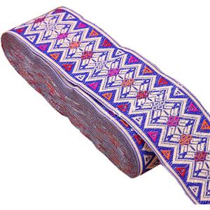 Jacquard Ribbon Geometric Emobridered Woven Ribbon Metallic Fabric Trim Fringe for DIY Clothes Pillow Straps Embellishment Decorations Width 2inch by 7 Yards (Zigzag RoyalBlue)