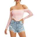 JSXZMMSM Womens Corset Top Sexy Strapless Long Sleeve Mesh Boned Bustier Party Going Out Concert Tops (US, Alpha, Small, Regular, Short, Pink) (Pink, S)