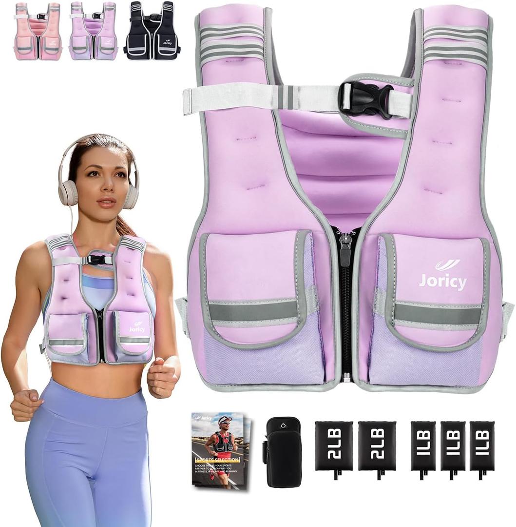 Adjustable Weighted Vest Woman 5-12lb/9-16lb/17-24lb/23-30lb Weight Vest with Reflective Stripe, Zipper Rucking Running Vests for Women Men Workout Walking Strength Training Weight Loss Fitness Weightlifting (Purple)