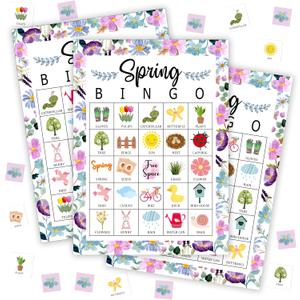 Spring Bingo Games For Adults, Spring Wildflowers Birthday Bingo Game Set, Field Floral Bingo Cards, Hike Camping Bingo Favors For Family Friends, Spring Themed Tea Party Games Decor & Supplies -21