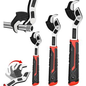 6 8 10 Multi-function Self-locking Pipe Wrench Set, Chromium Vanadium Steel,Plumbers Wrench with Self Tightening Function for 9/32-1 3/8 (7-35mm) Pipe Fittings and Nuts (1set)