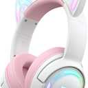 Wireless Cat Ear Gaming Headset with RGB Lights – Tri-Mode (2.4G Wireless/Bluetooth/Wired) Over-Ear Headphones with Mic, 50mm Drivers, Low Latency, Long Battery, Type-C Fast Charging (Pink)