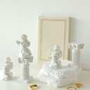 LIYAOLI 4pcs 2.7'' Cherub Decor & 1pcs Roman Decorative Columns Props Shooting,Little Angel Statues for Home Decor Adorable Music Small Angel Figurines