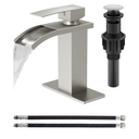 Waterfall Bathroom Faucet 1 Hole, Single Hole Bathroom Faucet, Single Handle Vanity Sink Faucet with Deck Plate, Pop-up Drain & Supply Lines, Brushed Nickel