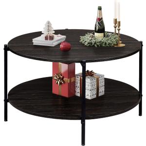 WLIVE Round Coffee Table for Living Room, 32.6" Small Coffee Table with Open Storage Shelf, 2-Tier Industrial Circle Wood Center Table for Bedroom, Home Office, Charcoal Black