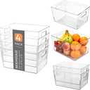 MOONEDGE Large Clear Plastic Storage Bins 4 Pack, 12" x 8" x 6" Stackable & Durable Organizers for Kitchen, Pantry, Refrigerator & Bathroom  Food Safe, Easy to Clean, Ideal for Home Organization