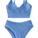 ZAFUL Women Tankini Set, Ribbed High Cut Surplice Swimsuit Bathing Suit with Spaghetti Straps, L