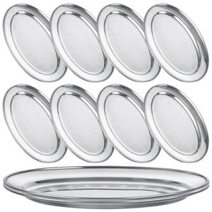 6 PCS Sizzle Platter for Serving Food Medium Serving Trays for Party Buffet Oval Serving Platter Set Silver Tray Decorative Metal Trays Stainless Steel Tray Long Sizzler Plates for Sushi Dish
