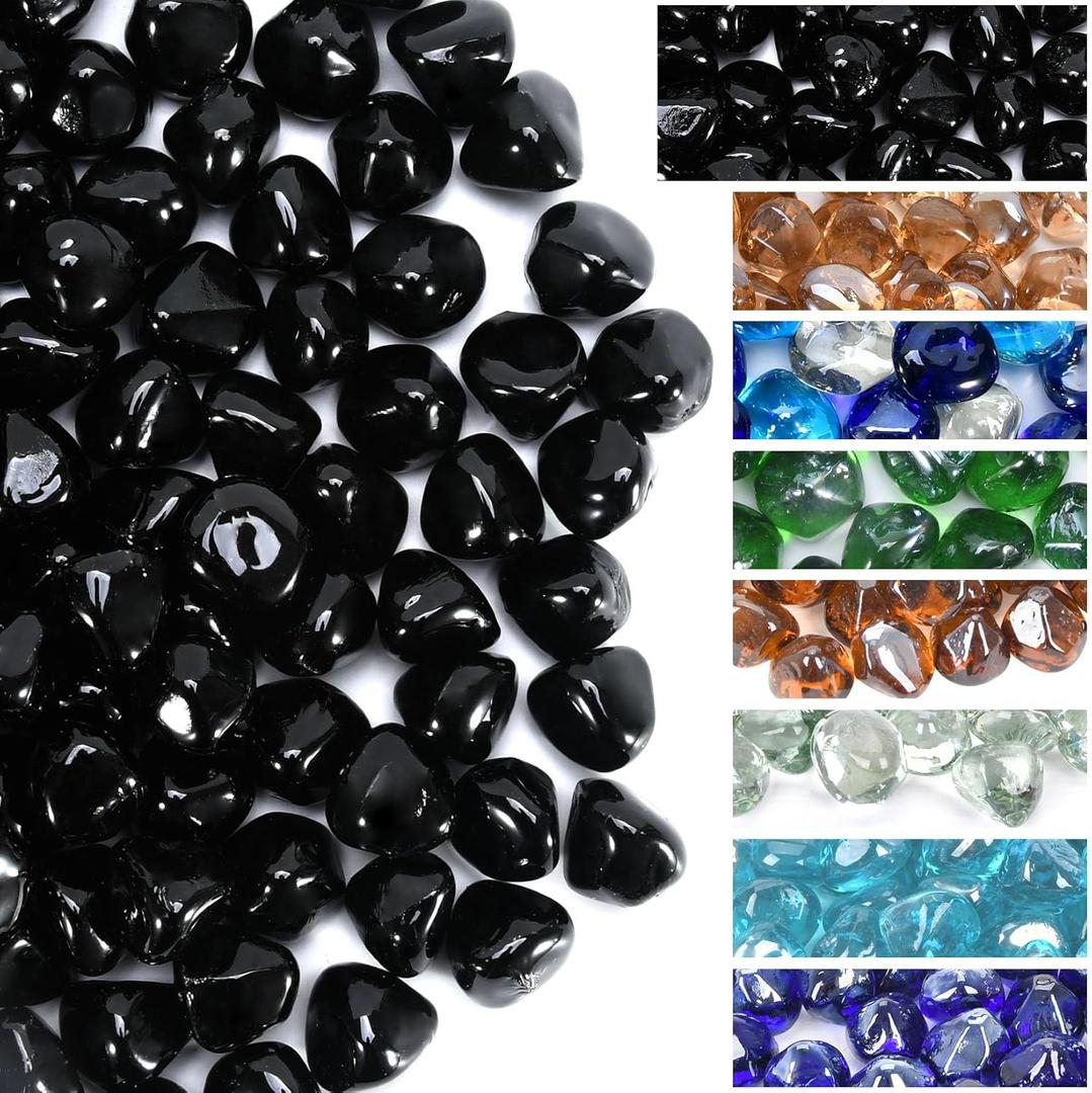 GasSaf Diamonds Fire Glass for Gas or Propane Fire Pit Fireplace & Landscaping 20-Pound 1 inch (Onyx Black Luster)