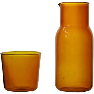 Bedside Glass Water Carafe Set with Cup, Glass Carafe with Lid Mouthwash Cups for Bedroom Bathroom Juice Wine Milk 19oz Amber