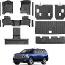 Floor Mats for Chevy Tahoe/GMC Yukon 2015-2020, All Weather Floor Mats Trunk Cargo Liner with Backrest Protectors and Door Sill Guards Accessories, Full Coverage Set (Fit 7 Seats)