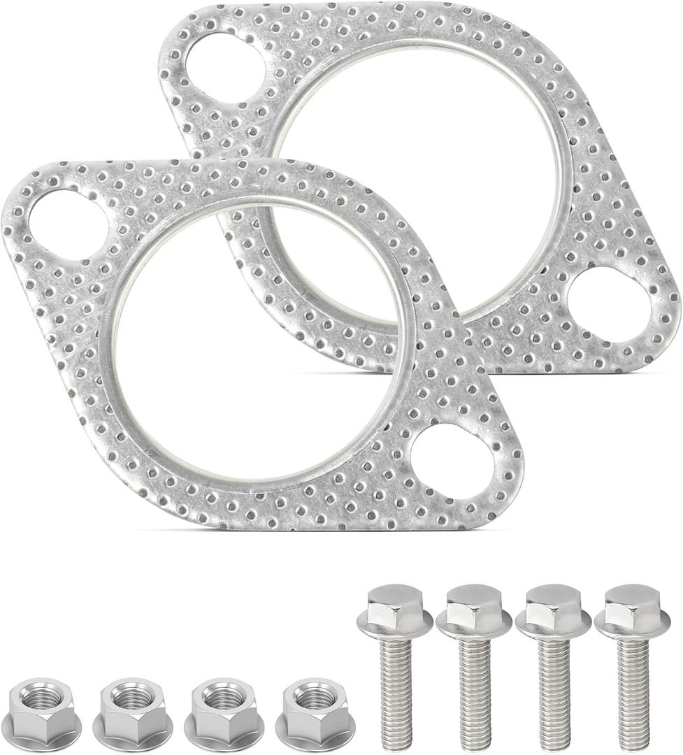 SCUARI 2PCS Exhaust Gasket,Car Accessories Exhaust Flange Gasket,Muffler Gasket,Catalytic Converter Gasket,Exhaust Flange Repair Kit with Bolt & Nut,Fit for Car,Truck,Replace #120-06310-0002 (2inch)