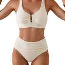 Eomenie Bikini Sets for Women High Waisted Two Piece Bathing Suit U Wired V Neck Swimsuit Adjustable Straps Swimwear (Small, Color: Beige-New)