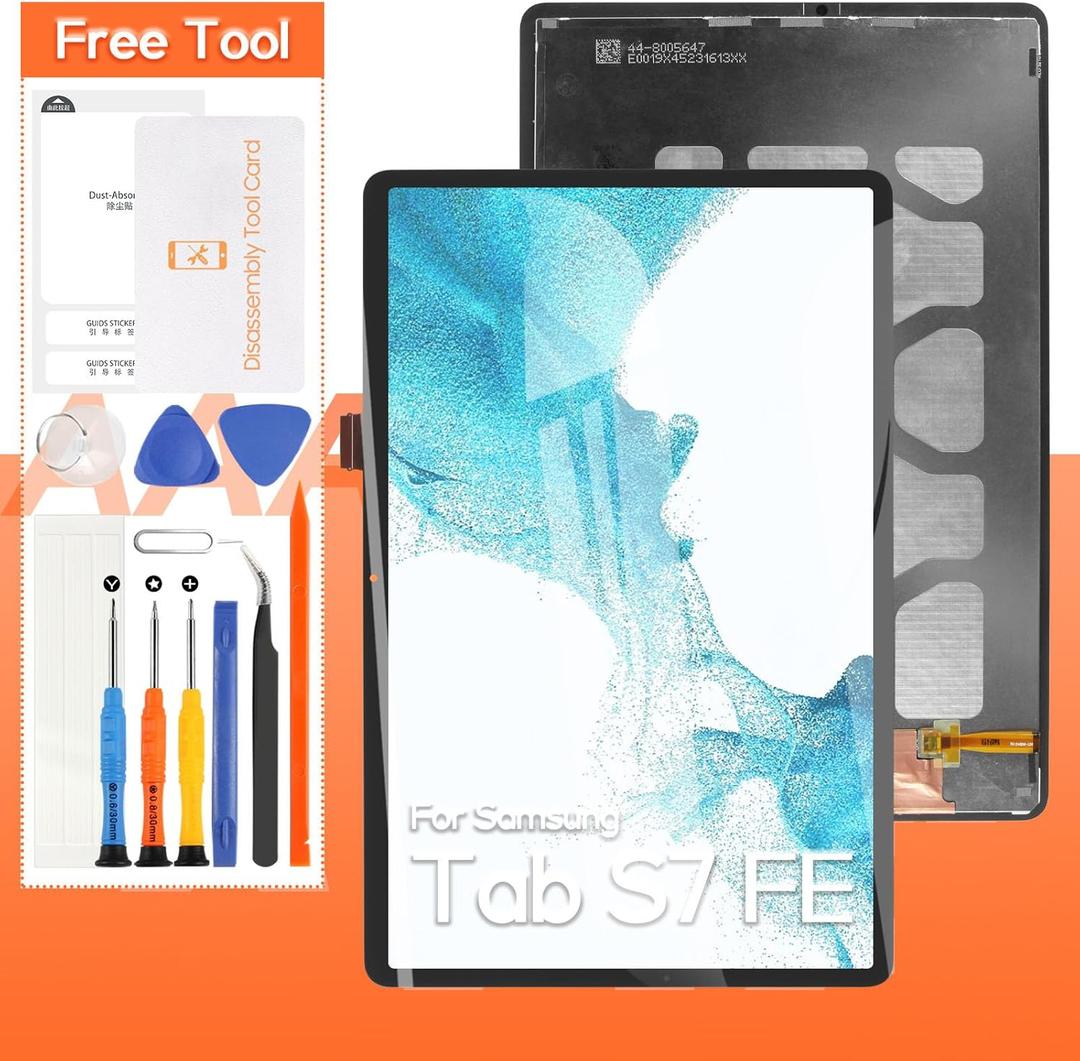 For Samsung Galaxy Tab S7 FE T730 Screen Replacement T730 T733 T736 T738U T735 T737 LCD Display Touch Screen Digitizer Full Assembly,with Tools(Black)