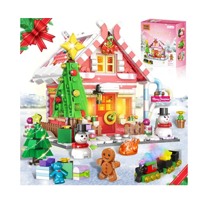 GIVFOZAY Christmas Gingerbread House Building Block, Christmas Village House Building Set, Contain Christmas Tree and Train, Xmas Brick Toy Gifts for Adults Teens and Kids 1288PCS (Pink)