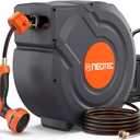 Upgraded Retractable Garden Hose Reel 1/2 inch x 155 ft 9 Pattern Nozzle Heavy Duty Metal Bracket Wall-Mounted Any Length Lock Automatic Slow Return 180° Swivel UV Resistant Hose Reels for Outside