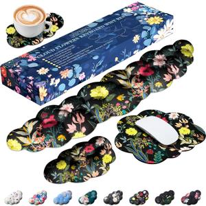 JIKIOU Cloud Wrist Rest Keyboard, Cloud Keyboard Wrist Pad Set with Comfortable Cloth, Cute Arm Rest for Palm Support, PC/Gaming Desk Accessories/Office Setup/Computer Hand Cushion Black Flowers