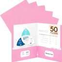 50 Packs Two Pocket Folders,Two Pocket File Folders with Business Card Slot,Pink,Letter Size,Paper Folders with Pockets for School Office Home Business