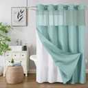 Colorful Star No Hook Shower Curtain with Snap in Fabric Liner, Waffle Weave Heavy Duty Thick Shower Curtains with Mesh Top Window, Hotel Style Waterproof Bathroom Curtain Set, 72 x 75 Inch, Teal (72"W x 75"L (Pack of 1))