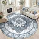 RELEANY Area Rugs 8ft Washable Non-Slip, Floral Vintage Distress Print Pattern Medallion Carpet for Living Room Bedroom Dining Room, Light Gray Grey White