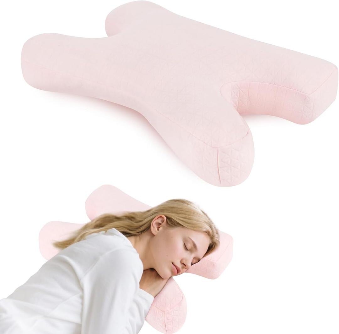 vocheer Anti Wrinkle Pillow, Adjustable Beauty Pillows Provides Neck Support and Pain Relief, Skin-Friendly Down Alternative Pillow, Ergonomic Pillows Contour Design for Side Sleeper, Pink