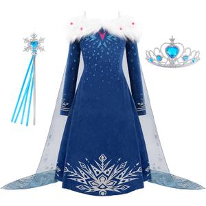 Princess Costume for Girls Halloween Dress Snow Cosplay Christmas Birthday Party Dress Up Outfit Blue (4T(110))