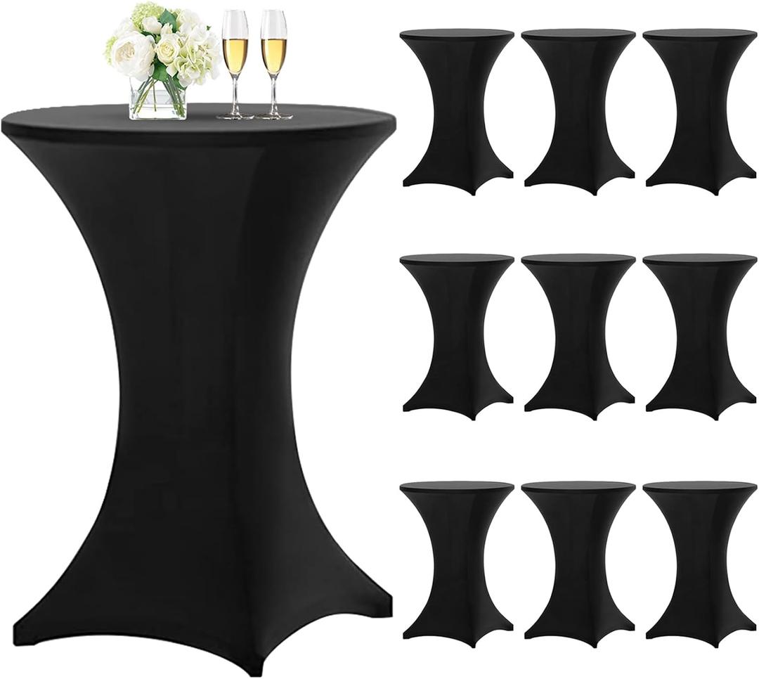 10 Pack Cocktail Table Covers Stretch Spandex Tablecloth 32"x43" Black Cocktail Table Cover, Cocktail Round Tablecloth Table Cover for Wedding Banquet Cocktail Party (Black)