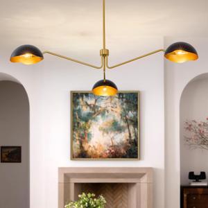 Mid Century Gold Black Chandelier Italian Style for Dining Room, Entryway, Home Office/Study, Kitchen, Bar, Bedroom, Handcrafted of Steel and Aluminum (3 Lights Chandelier), Dia 23.45 inches