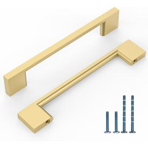 10 Pack 5 Inch(128mm) Kitchen Cabinet Handles Brushed Gold Cabinet Pulls Kitchen Cabinet Hardware Drawer Pulls for Cupboard Wardrobe