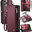 Defencase Compatible with iPhone 16 Pro Max Case Wallet with RFID Blocking Card Holder for Woman Men, PU Leather Magnetic Snap Flip Zipper Strap Phone Case for iPhone 16 Pro Max 6.9", Burgundy