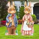 Crtiin 2 Pieces Easter Yard Signs with Stakes 39 Inch Large Bunny Lawn Decorations Outdoor Waterproof Easter Lawn Stakes for Garden Yard Party Decorations