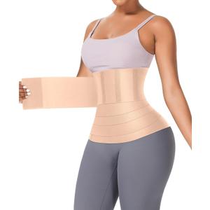 FeelinGirl Waist Trainer for Women Trimmer Belt Waist Cincher Tummy Wrap Plus Size Snatch Me Up Bandage Body Shaper (One Size (fits waist 23.5-47.5IN ), A2-beige)