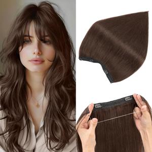 Halo Hair Extensions,S-noilite Halo Hair Extensions Real Human Hair,100% Thick Human Hair Halo Extensions for Women,14 Inch(70g) Dark Brown