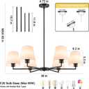 36" Black Dining Room Light Fixture, No Assembly Required 6-Lights Kitchen Chandelier for Dining Room with White Fabric Shade, Chandelier Ceiling Light Fixture for Kitchen Island Bulb Not Included