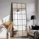 Large Window Pane Full Length Mirror for Wall, 70"x30" Oversize Black Full Body Wall Mirror for Living Room, Bedroom, Entryway, Hanging or Leaning