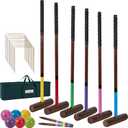 Six Player Croquet Sets, 35 Croquette Set with Premium Wooden Mallets/Colored Balls/Wickets/Stakes/Carrying Bag, Lawn Backyard Outdoor Game for Teenager Adult Family