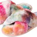 Enteer Women's Slipper Memory Foam Cross Band Fuzzy Slippers Open Toe Cozy House Slippers Cozy Plush Bedroom Indoor Outdoor