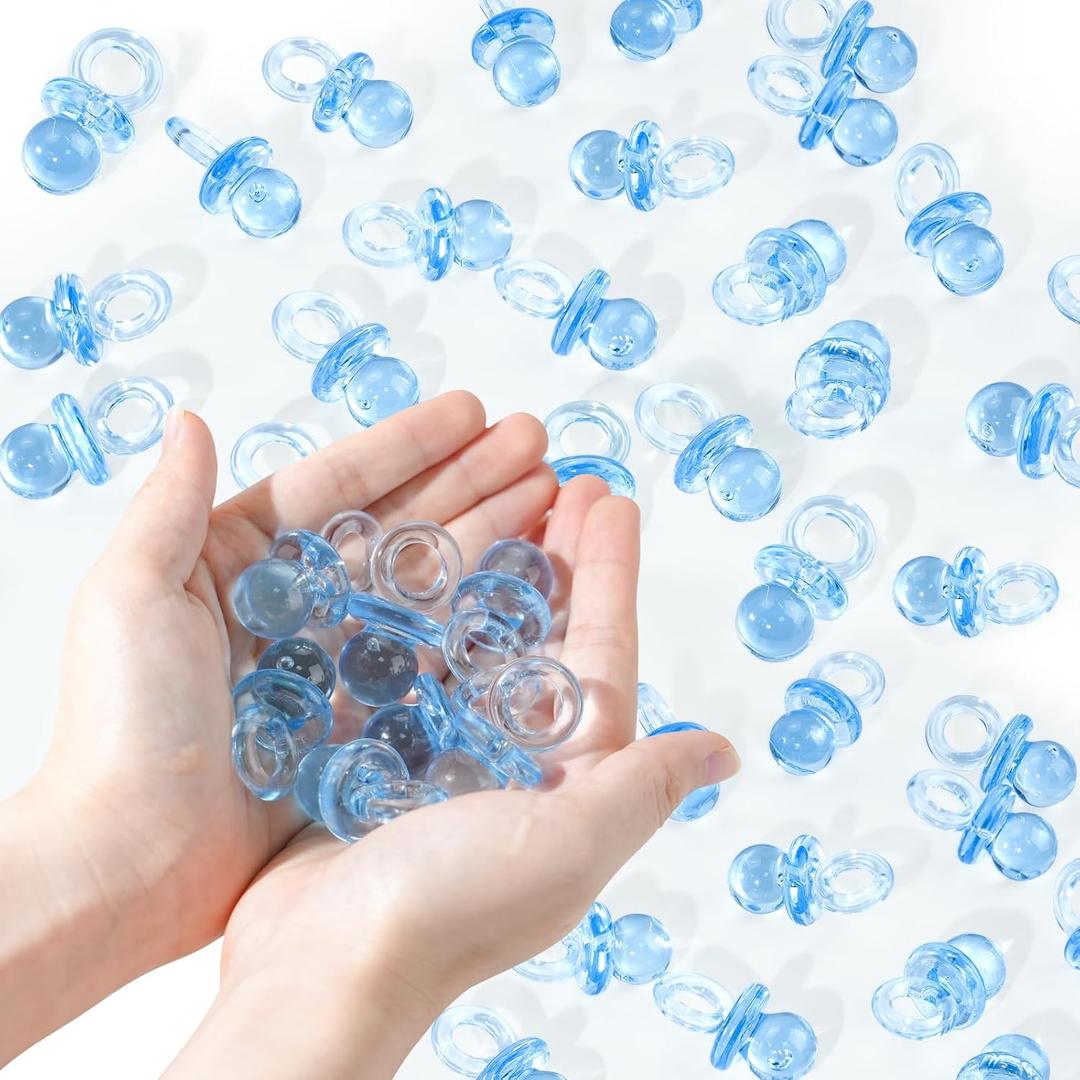 36 Acrylic Pacifiers for Baby Shower Game Boy, 1.75 Inch Cute Baby Shower Pacifiers, Blue Pacifiers for Baby Shower Decoration DIY, Gender Reveal Party Table Scatter, Baby Shower Favors (Blue)