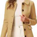 Allegra K Women's Winter Overcoat Peter Pan Collar Flap Pocket Single Breasted Coat (Small, Khaki)