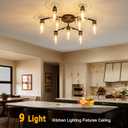 9 Light Kitchen Lighting Fixtures Ceiling Black Semi Flush Mount Ceiling Light Fixture Large Living Room Lighting Cieling Lamps for Dining Room Living Room Light Fixture with Clear Glass Shades